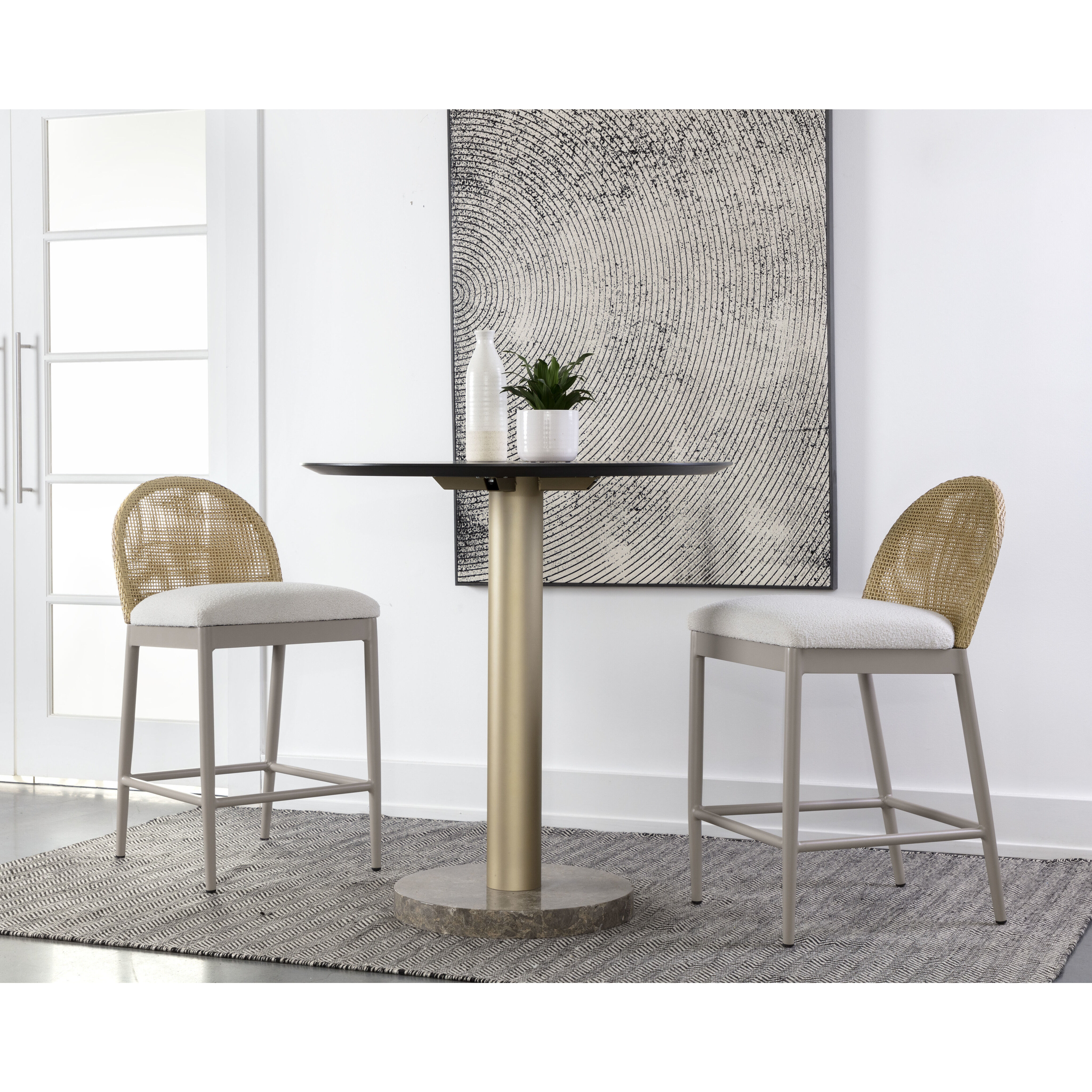 Calandri 36 inch Greige / Louis Cream Outdoor Counter Stool in Natural / Louis Cream